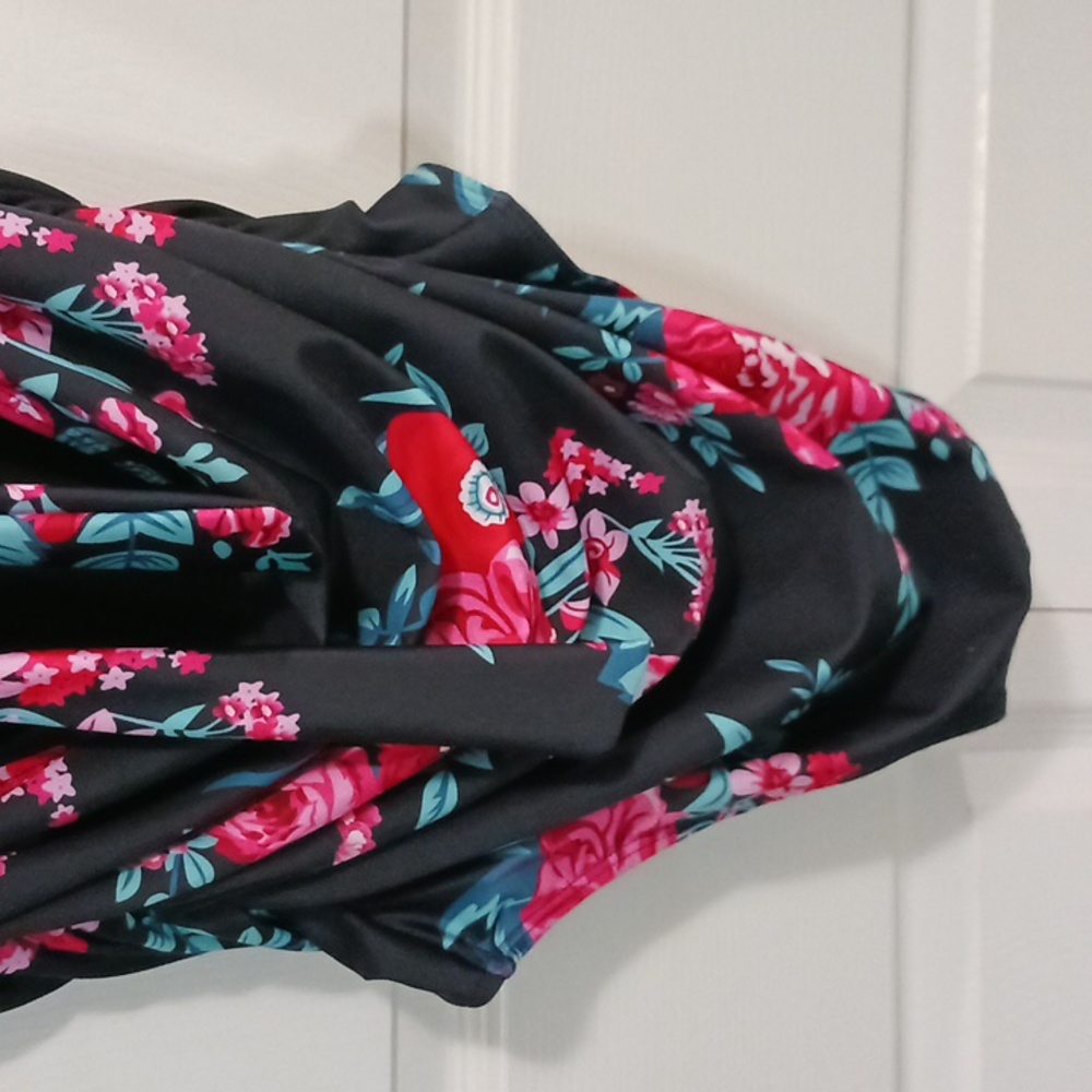 B2Prity one piece monokini halter tummy control swimsuit - XL - black floral - Picture 8 of 11